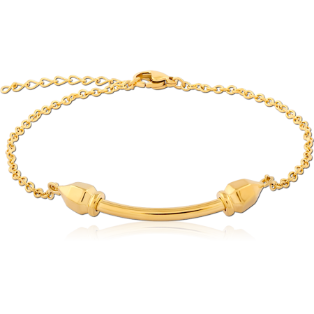 GOLD PVD COATED SURGICAL STEEL CHAIN BRACELET CURVED BAR ACCENT