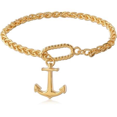 GOLD PLATED 18K STERLING SILVER 925 BRACELET ROPE CHAIN WITH ANCHOR CHARM