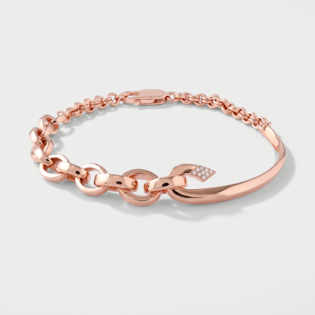 ROSE GOLD PLATED STERLING SILVER 925 BRACELET LINK CHAIN PAVE TIP