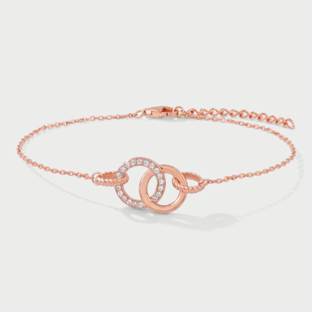 STERLING SILVER 925 BRACELET INTERLOCKING CIRCLES WITH CLEAR GEMS ADJUSTABLE CHAIN
