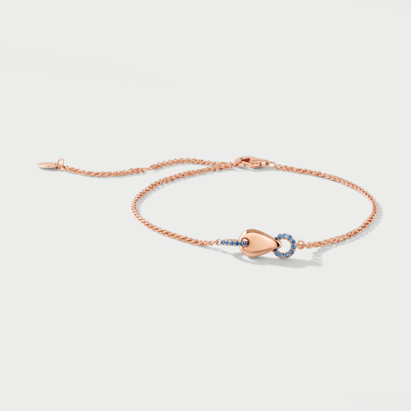 ROSE GOLD PLATED STERLING SILVER 925 BRACELET HEART LINK BLUE GEM ACCENTS