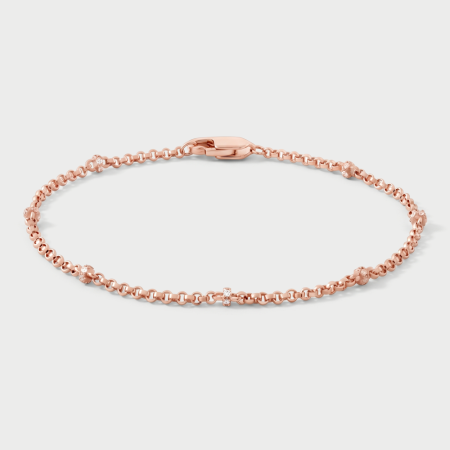 ROSE GOLD PLATED STERLING SILVER 925 BRACELET BEADED CHAIN WITH CROSS CHARM