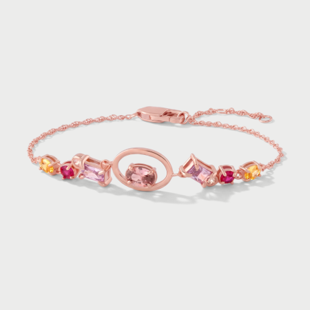 ROSE GOLD STERLING SILVER 925 BRACELET MIXED CUT MULTICOLOR GEMS ADJUSTABLE