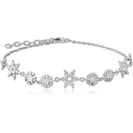 RHODIUM PLATED STERLING SILVER 925 BRACELET LINKED SNOWFLAKE CHARMS ADJUSTABLE CHAIN