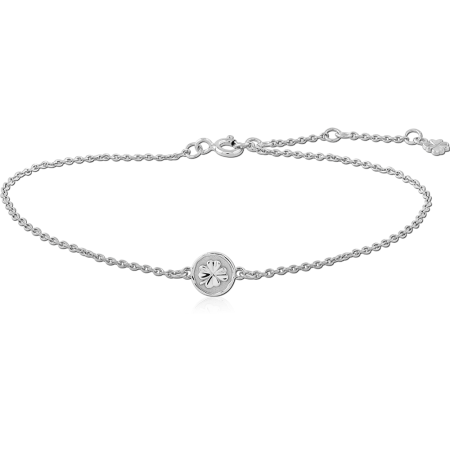 RHODIUM PLATED STERLING SILVER 925 BRACELET DISC STATION WITH STARBURST DETAIL