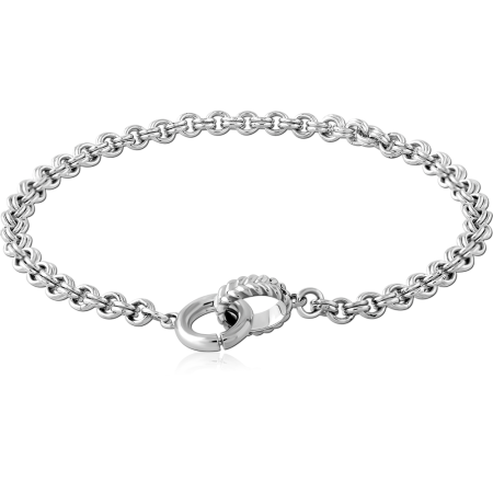 RHODIUM PLATED STERLING SILVER 925 BRACELET WITH INTERLOCKING RINGS CHARM