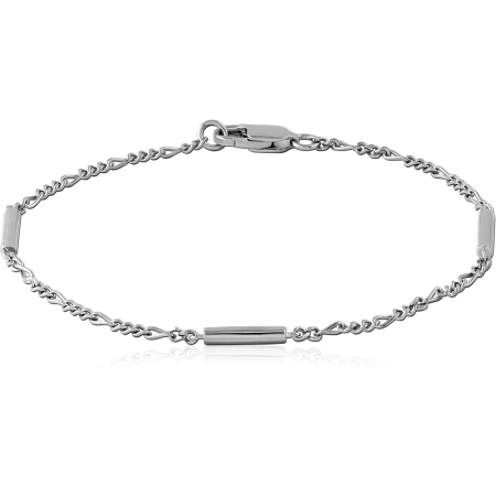 RHODIUM PLATED STERLING SILVER 925 BRACELET CHAIN WITH SLIM BAR ACCENTS