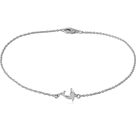 SURGICAL STEEL BRACELET FINE CHAIN WITH DOLPHIN CHARM LOBSTER CLASP