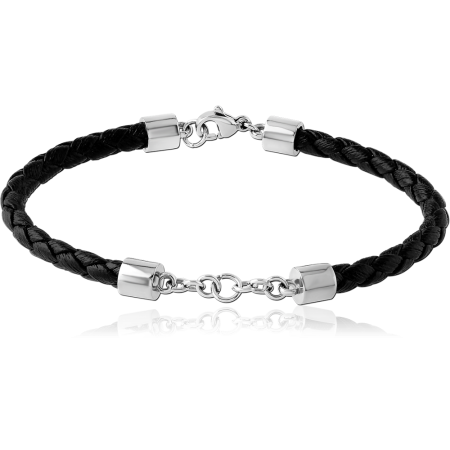 SURGICAL STEEL AND LEATHER BRACELET BRAIDED BAND ADJUSTABLE CHAIN WITH LOBSTER CLASP