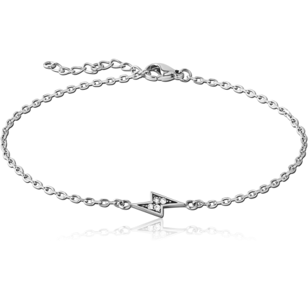 SURGICAL STEEL CHAIN BRACELET LIGHTNING BOLT WITH CLEAR GEMS ACCENT