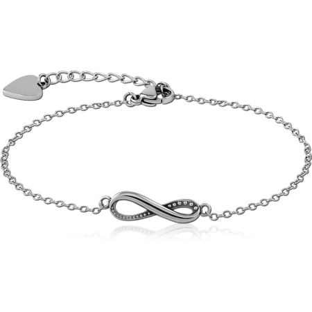SURGICAL STEEL CHAIN BRACELET INFINITY SYMBOL WITH DOTTED DETAIL AND HEART TAG