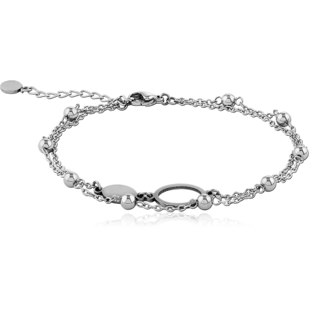 SURGICAL STEEL MULTI-STRAND CHAIN BRACELET WITH OPEN CIRCLE AND BEAD CHARMS
