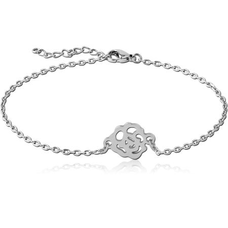 SURGICAL STEEL CHAIN BRACELET ADJUSTABLE POLISHED WITH ROSE CUTOUT CHARM