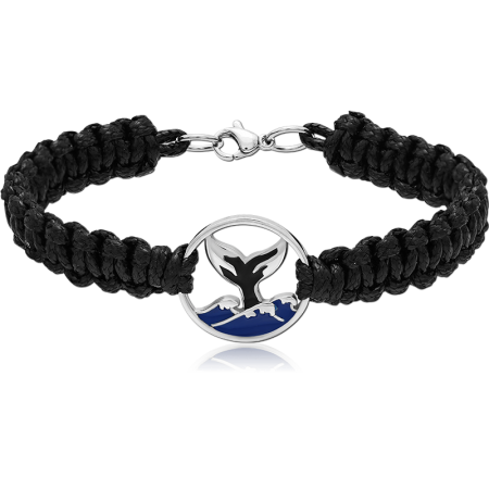SURGICAL STEEL BRACELET BRAIDED CORD WITH WHALE TAIL AND WAVE CHARM