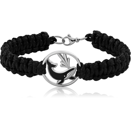 SURGICAL STEEL BRACELET BRAIDED CORD WITH DOVE AND OLIVE BRANCH CHARM