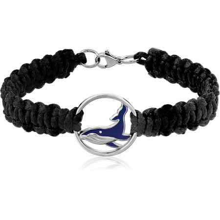 SURGICAL STEEL BRACELET BRAIDED CORD WITH BLUE BIRD ROUND CHARM