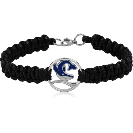 SURGICAL STEEL BRACELET BRAIDED CORD WITH BLUE WAVE ROUND CHARM