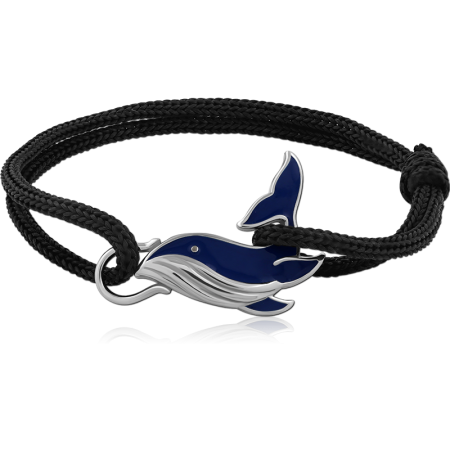 SURGICAL STEEL BRACELET ADJUSTABLE CORD WITH BLUE WHALE POLISHED CHARM