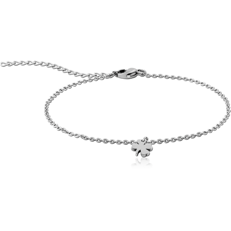 SURGICAL STEEL BRACELET WITH CLOVER CHARM DELICATE CHAIN CLASP CLOSURE