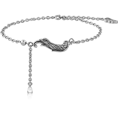 SURGICAL STEEL BRACELET ANGEL WING WITH TEARDROP GEM CHARM CHAIN