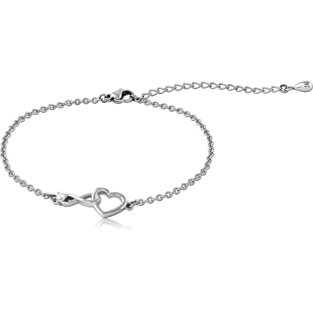 SURGICAL STEEL BRACELET INFINITY HEART WITH CLEAR GEM DELICATE CHAIN