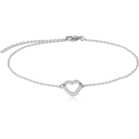 SURGICAL STEEL BRACELET OPEN HEART OUTLINE CENTER CHARM ADJUSTABLE CHAIN