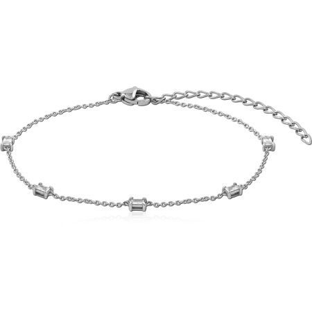 SURGICAL STEEL NECKLACE BAGUETTE CLEAR STONES STATION DESIGN ADJUSTABLE CHAIN