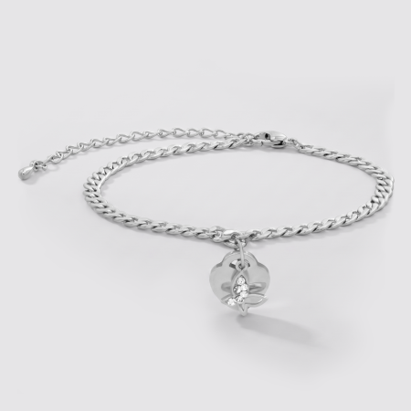 316L SURGICAL STEEL BRACELET CURB CHAIN WITH HEART CLOVER CHARM CLEAR GEMS
