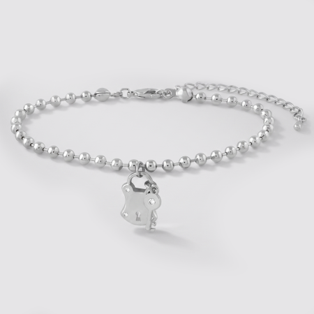 316L SURGICAL STEEL BRACELET BALL BEAD CHAIN WITH LOCK AND KEY CHARMS
