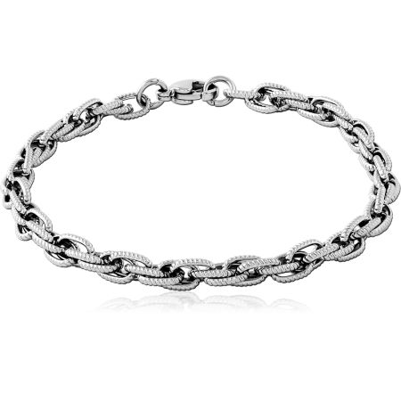 STAINLESS STEEL CHAIN BRACELET TEXTURED DOUBLE LINK WITH LOBSTER CLASP
