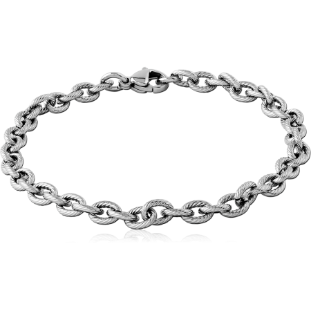 STAINLESS STEEL CHAIN BRACELET ROPE TEXTURED ROUND LINKS WITH LOBSTER CLASP