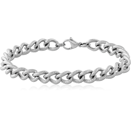 STAINLESS STEEL BRACELET ROPE CURB CHAIN TEXTURED LINKS LOBSTER CLASP