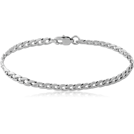 STAINLESS STEEL BRACELET FLAT CURB CHAIN SLIM LINKS POLISHED FINISH