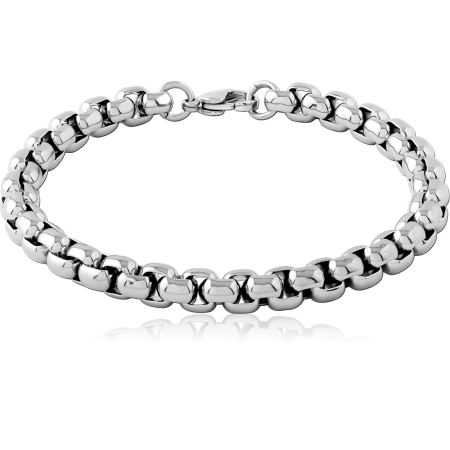 STAINLESS STEEL BRACELET BYZANTINE CHAIN ROUNDED LINKS POLISHED FINISH LOBSTER CLASP
