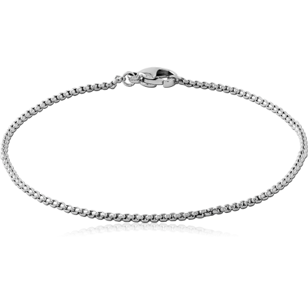 STAINLESS STEEL BRACELET BOX CHAIN FINE LINKS POLISHED FINISH LOBSTER CLASP