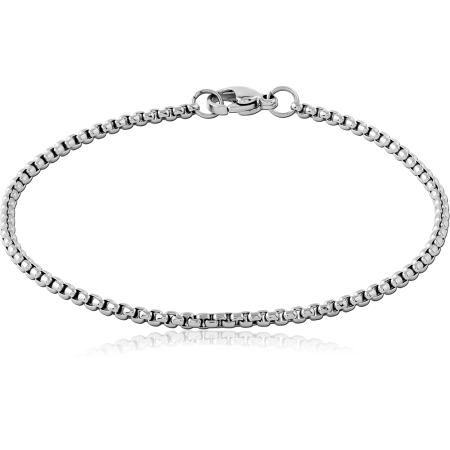 STAINLESS STEEL BRACELET BOX CHAIN MEDIUM LINKS POLISHED FINISH LOBSTER CLASP