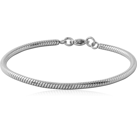 STAINLESS STEEL BRACELET SNAKE CHAIN MEDIUM PROFILE POLISHED FINISH SPRING RING CLASP