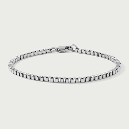 STAINLESS STEEL BRACELET SLIM BOX CHAIN LOBSTER CLASP POLISHED FINISH