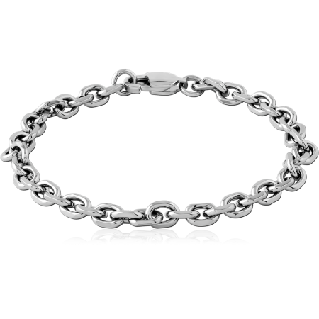 STAINLESS STEEL BRACELET OVAL CABLE CHAIN LOBSTER CLASP POLISHED FINISH
