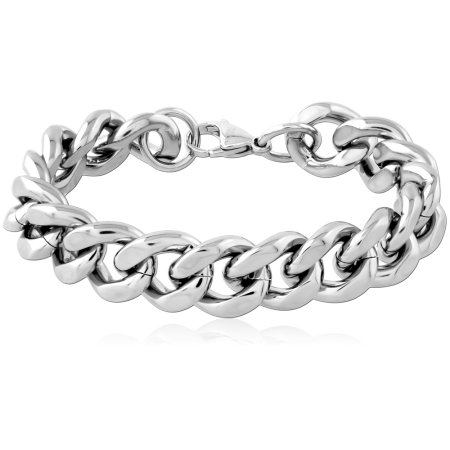 STAINLESS STEEL BRACELET EXTRA WIDE CURB CHAIN LOBSTER CLASP POLISHED FINISH
