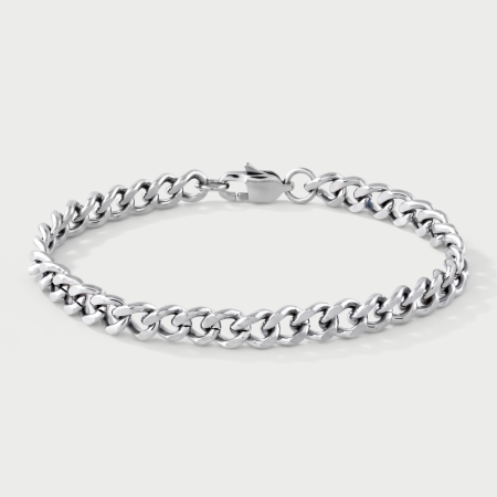STAINLESS STEEL BRACELET MEDIUM CURB CHAIN LOBSTER CLASP POLISHED FINISH