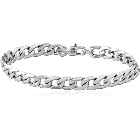 STAINLESS STEEL BRACELET FLAT CURB CHAIN LOBSTER CLASP POLISHED FINISH