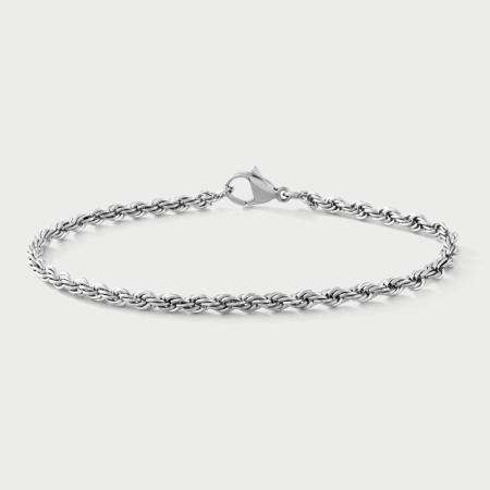 STAINLESS STEEL BRACELET ROPE CHAIN WITH LOBSTER CLASP POLISHED FINISH