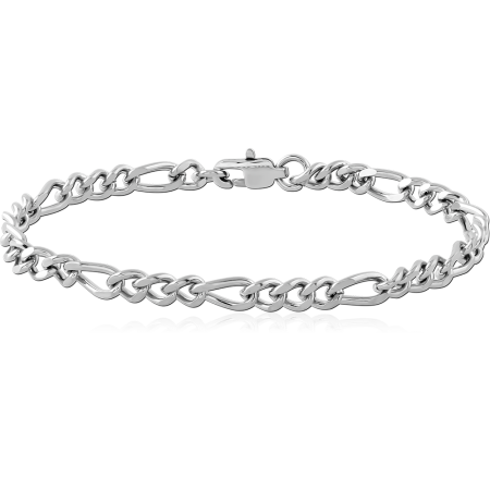 STAINLESS STEEL BRACELET FIGARO CHAIN WITH LOBSTER CLASP POLISHED FINISH