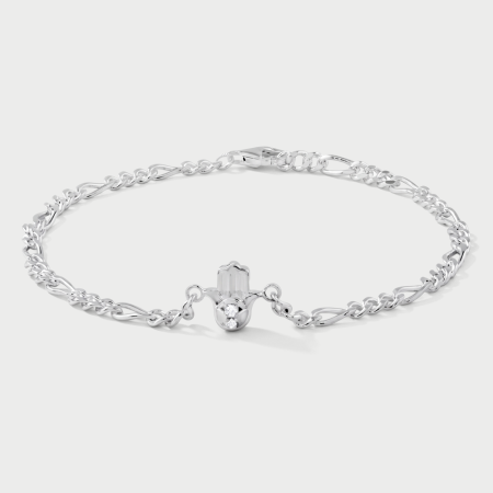 STERLING SILVER 925 CHAIN BRACELET HAMSA HAND WITH CLEAR GEM