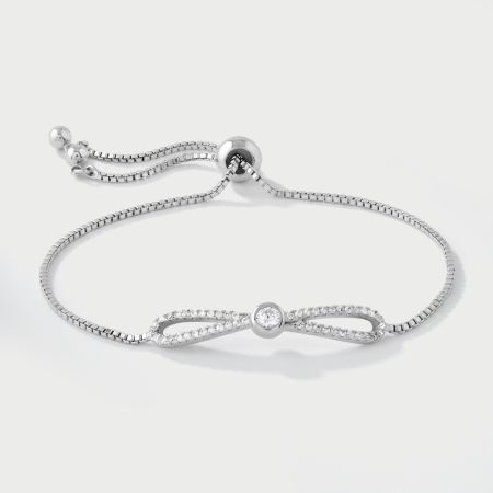 STERLING SILVER 925 ADJUSTABLE BOLO BRACELET BOW INFINITY WITH CENTER GEM