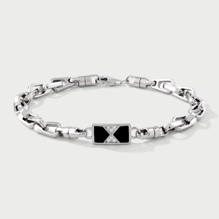 STERLING SILVER 925 BRACELET RECTANGULAR LINKS WITH OPEN X GEM CENTERPIECE