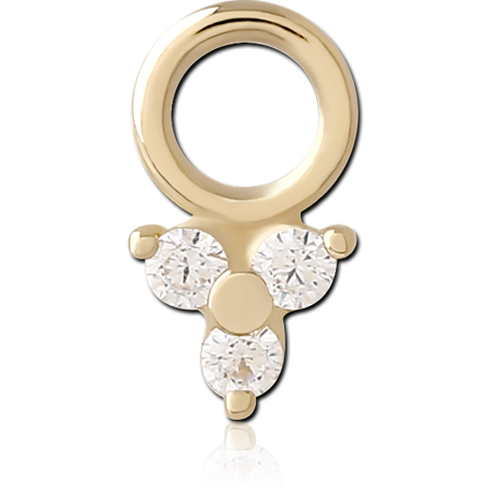 14K YELLOW GOLD CHARM TRIPLE ROUND CLEAR GEM CLUSTER DROP