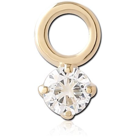 14K YELLOW GOLD CHARM ROUND PRONG-SET SINGLE CLEAR GEM DROP