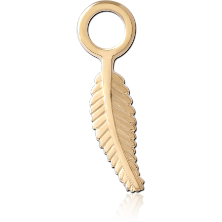 14K YELLOW GOLD CHARM DETAILED FEATHER LEAF DANGLE DROP
